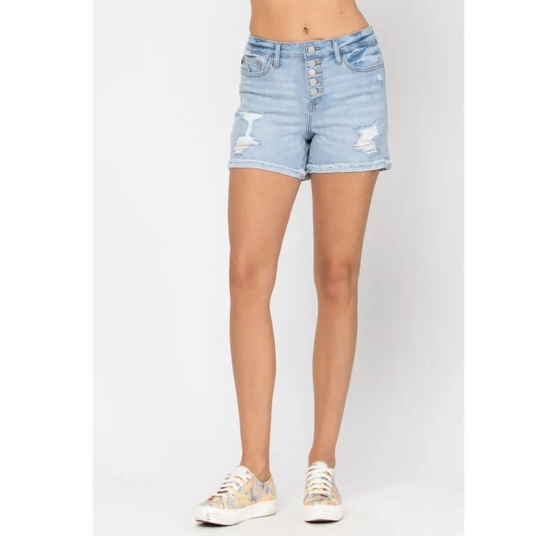XL Judy Blue New hi waist distressed buttonfly cuffed denim shorts