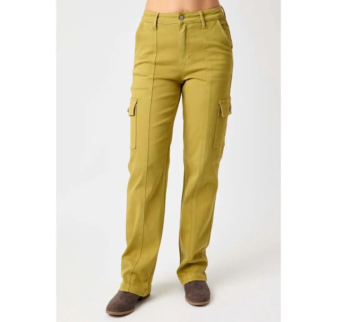 24W Judy Blue New Matcha green cargo straight leg denim jeans