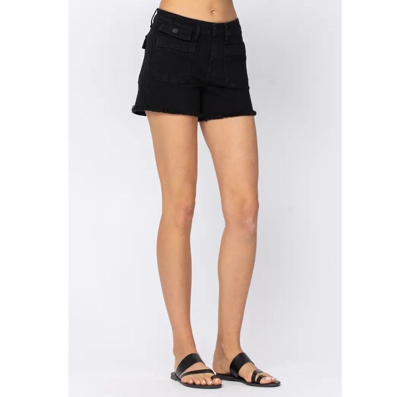 XL Judy Blue New black cargo patch pocket shorts frayed hem