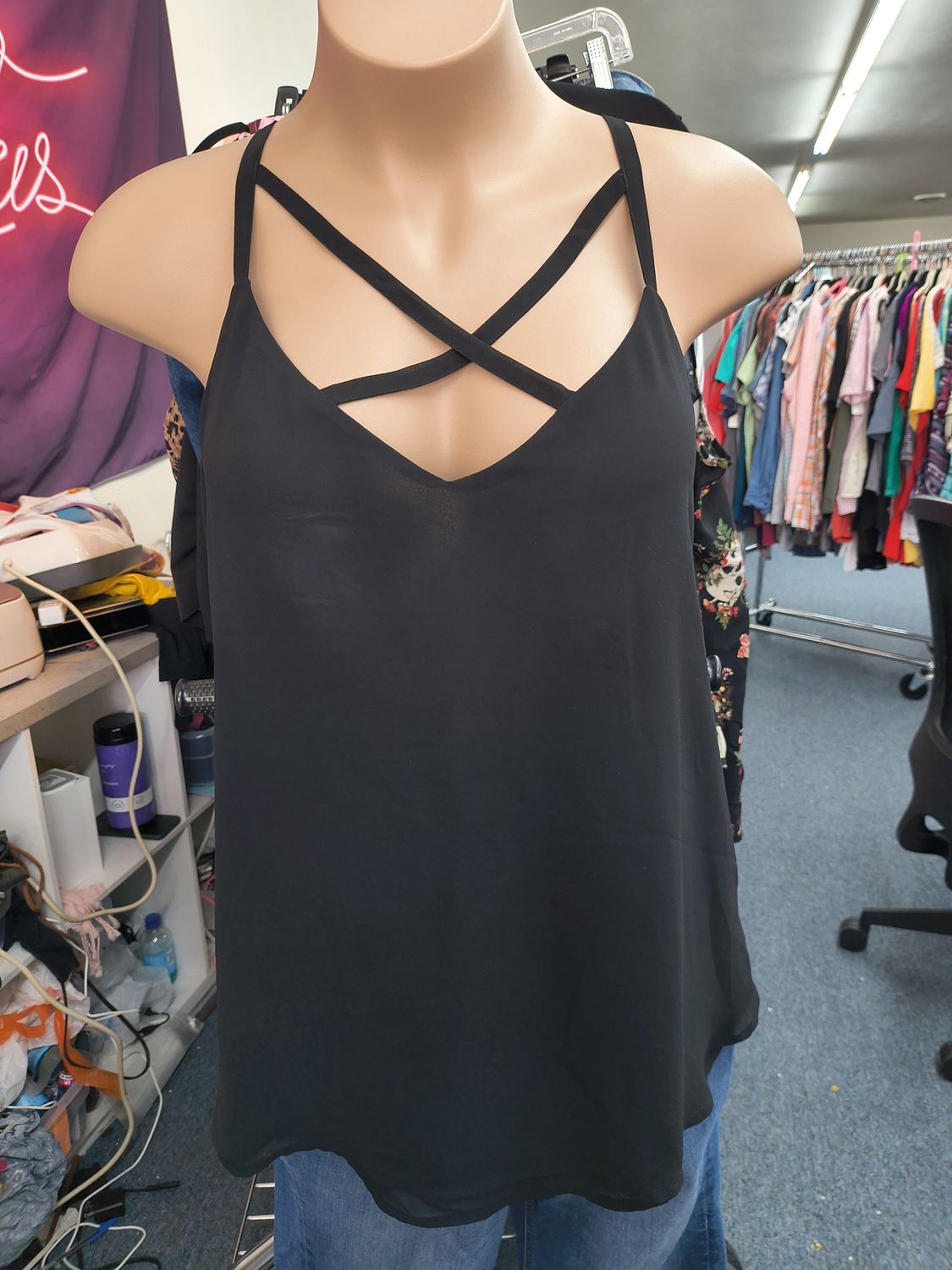 Size 3x Torrid black cross neck chiffon layered tank top