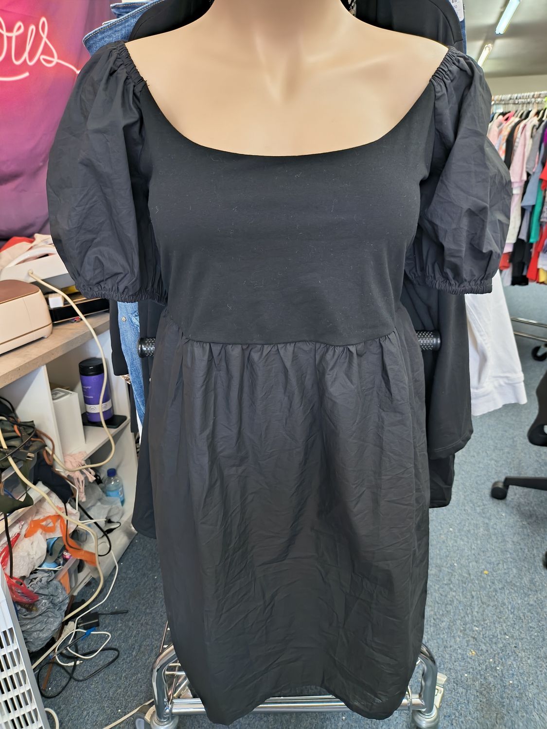 Size 22 Eloquii black babydoll  mini dress 3x knit top flare bottom