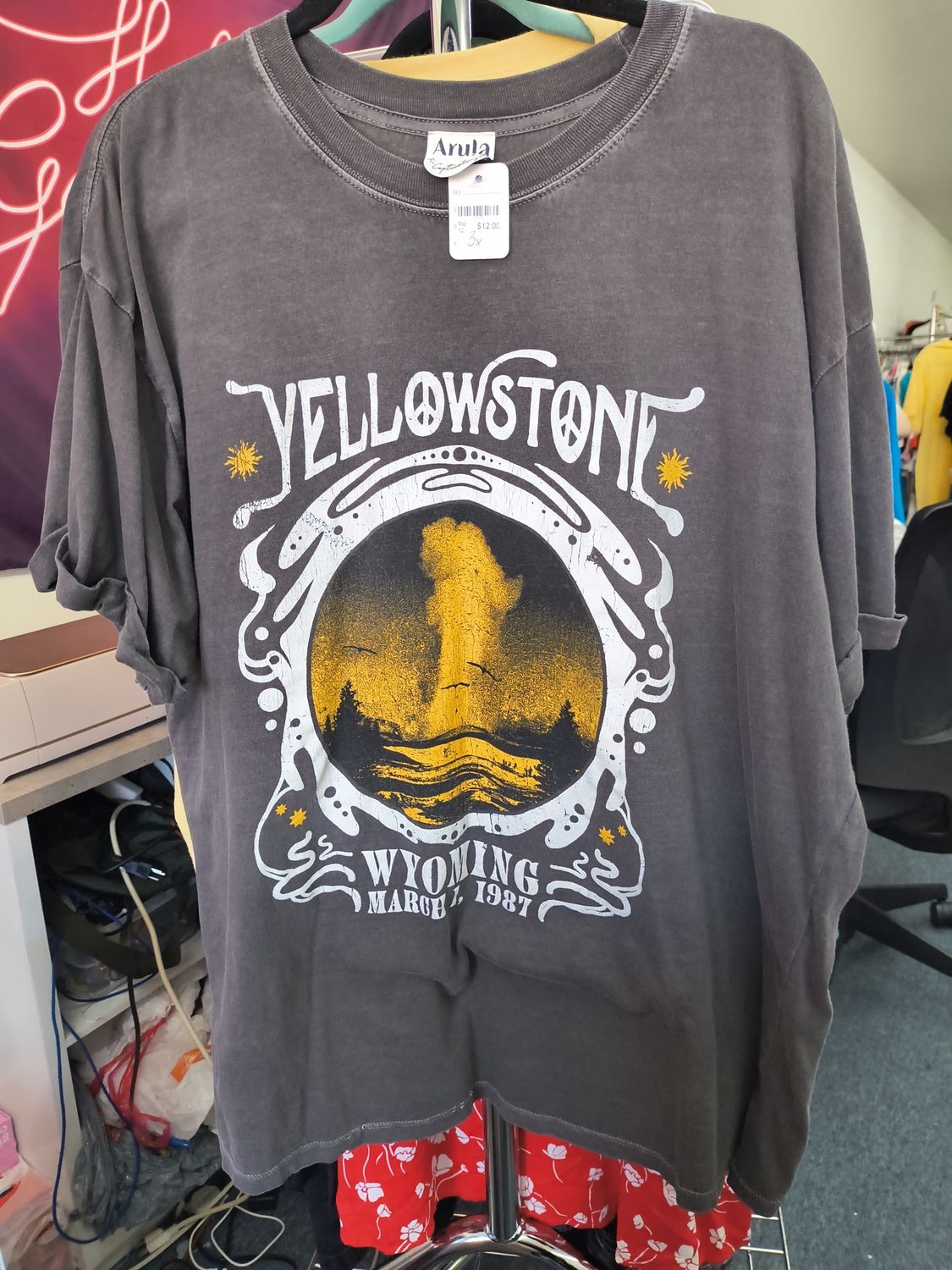 3x Arula Yellowstone Wyoming cuffed sleeve graphic tee