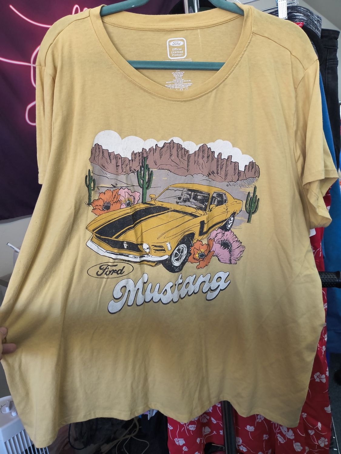 3x Ford Mustang Hybrid yellow graphic tee top
