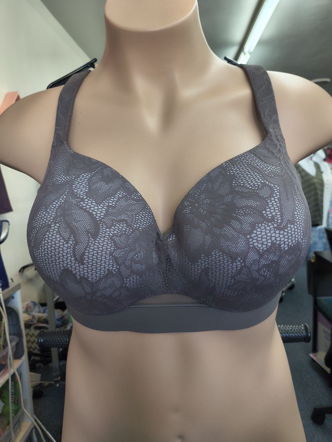 38F Cacique lace gray underwire lightly lined balconette bra
