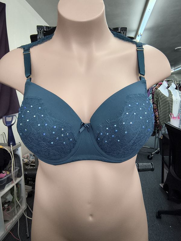 42D Cacique blue lace sequin underwire balconette bra