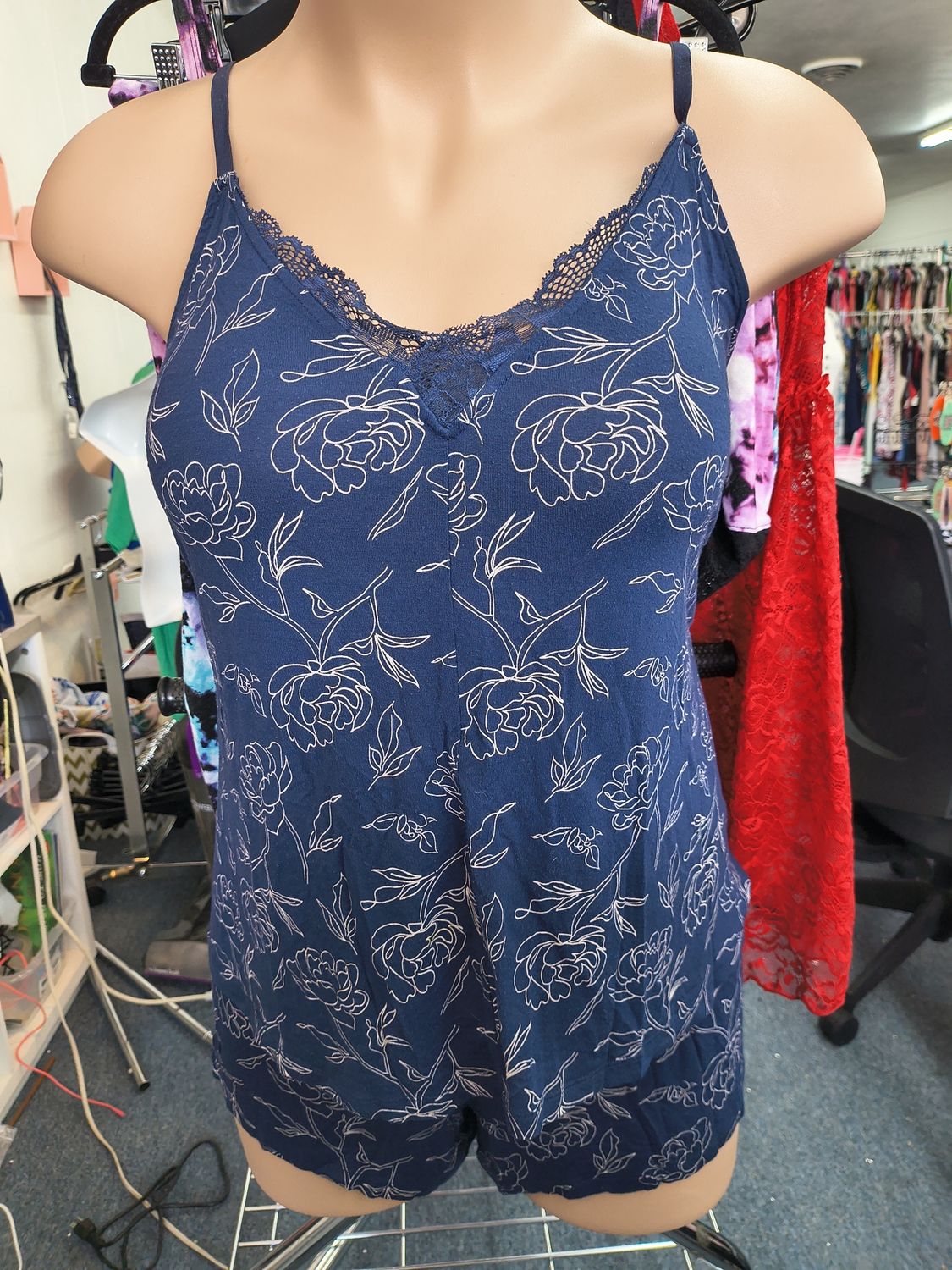 XXL Stars Above navy floral print shorts and tank pjs