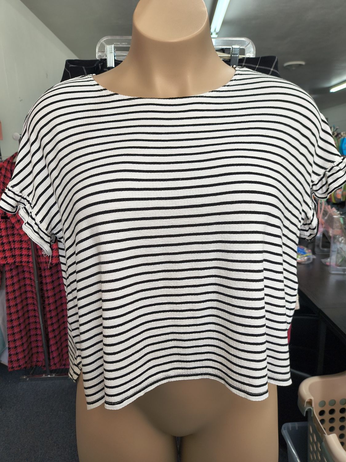 1X Max Studio oversize striped ruffle sleeve top top