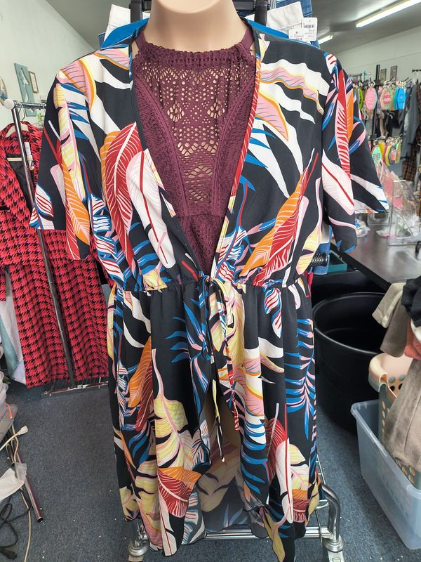 2x Shein kimono/ swimsuit cover up floral tie front