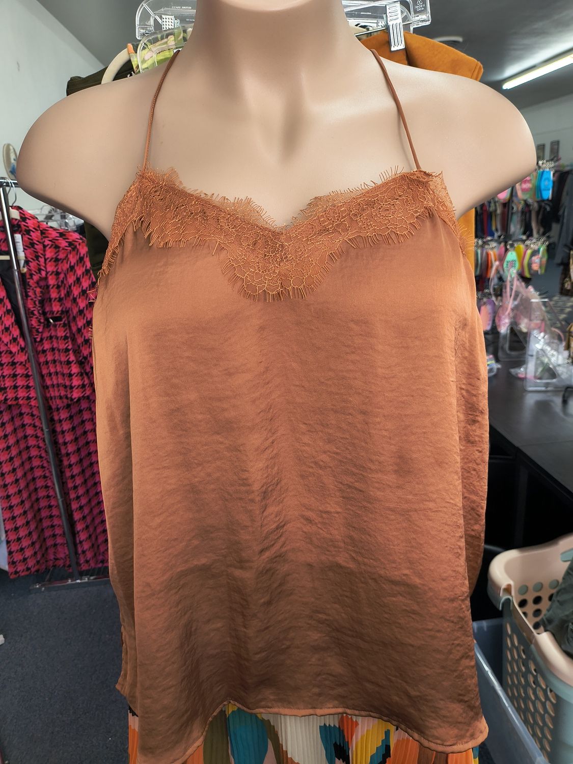 XXL Nine West orange brown slinky tank top lace