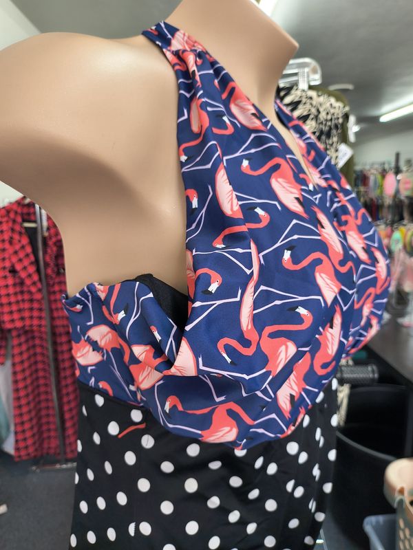 3x/24W Eloquii NWOT flamingo and polka dot one piece swimsuit