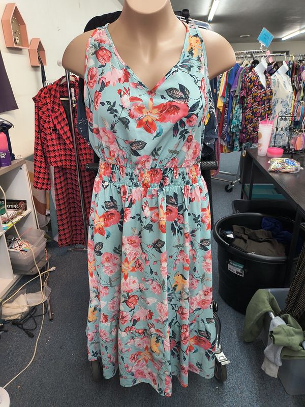 2x/18W Hanna Nikole blue floral bird print maxi dress