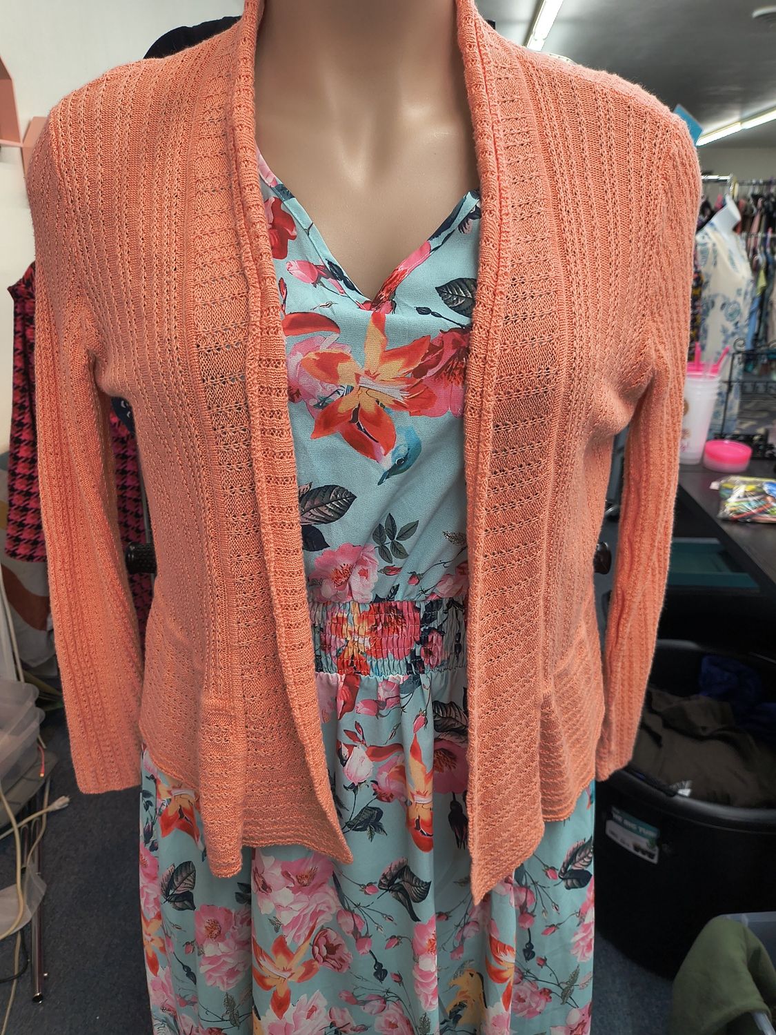 XL Eileen Fisher peach colored cardigan sweater