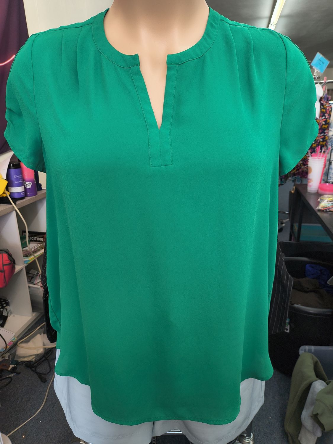 XL Pleione green blouse top no stretch