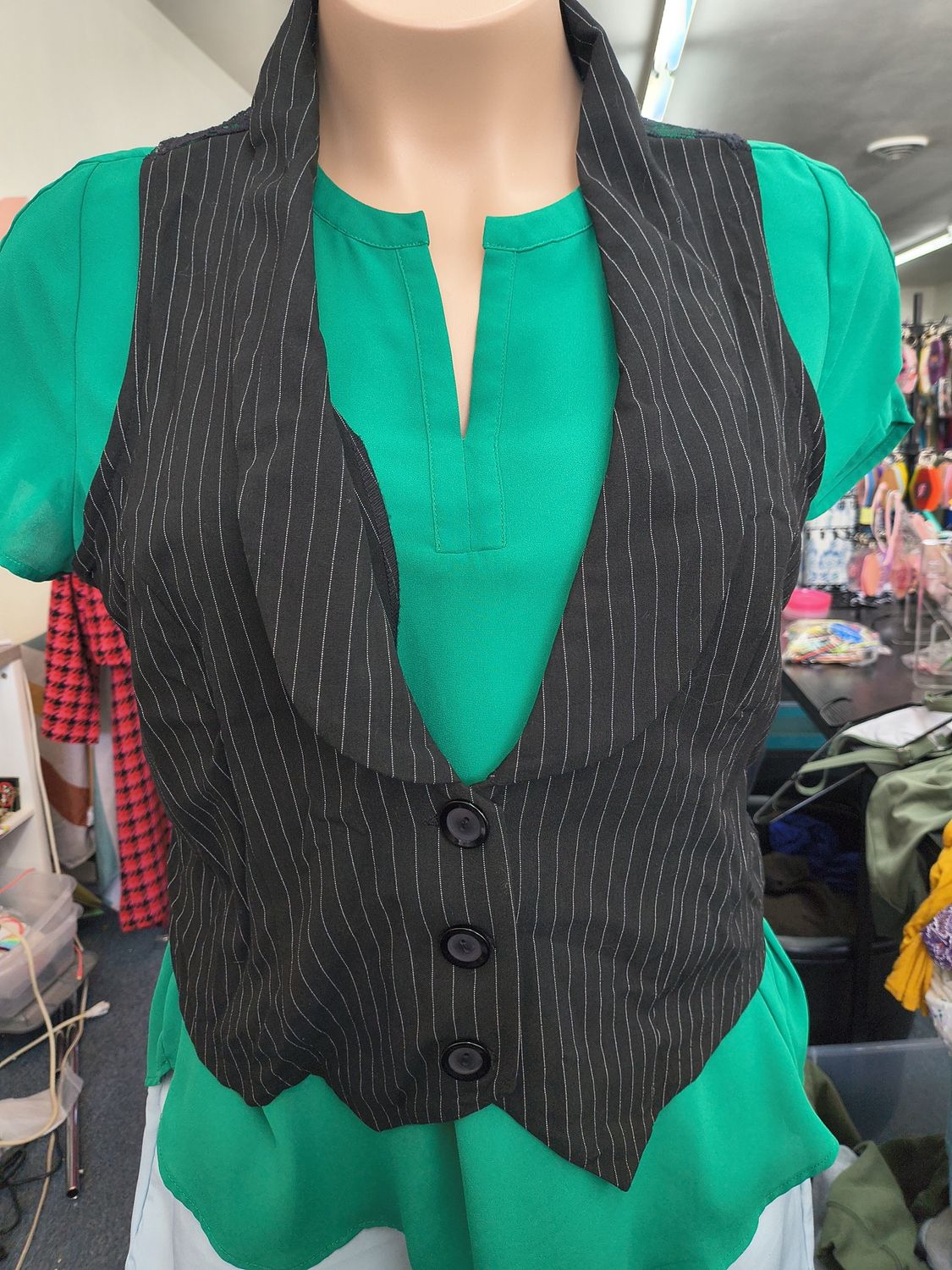 XL Nikki Mae black striped crop vest with lace back