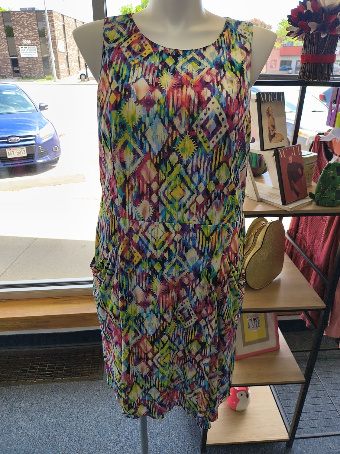 1x/2x Aztec rainbow knit dress with pockets