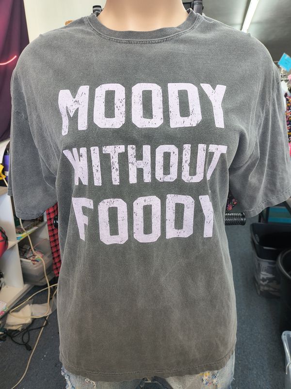 2x Comfort Colors gray graphic tee Moody Without Foody