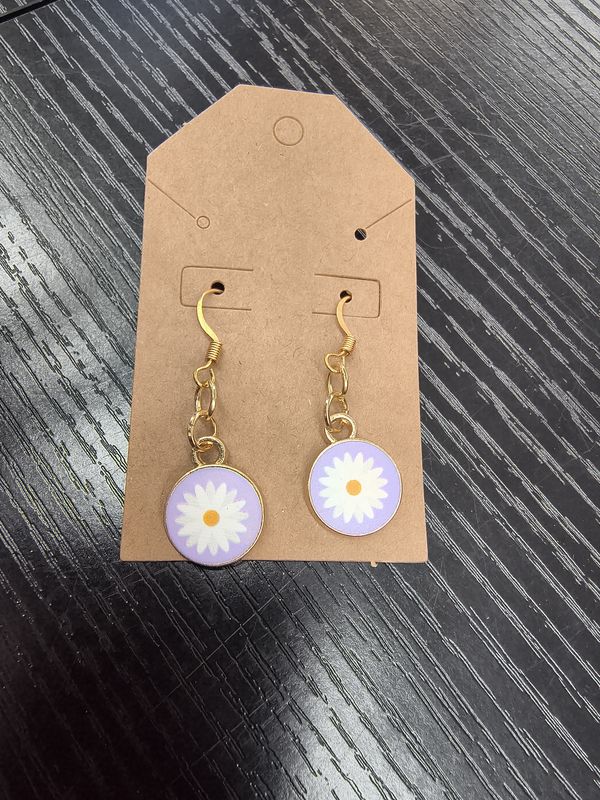 Daisy flower circle gold metal handmade earrings