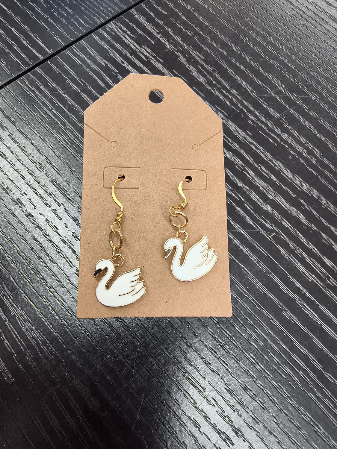 Swan dainty gold metal handmade earrings