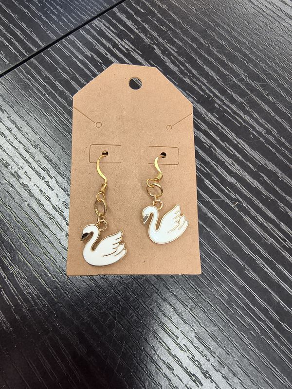Swan dainty gold metal handmade earrings