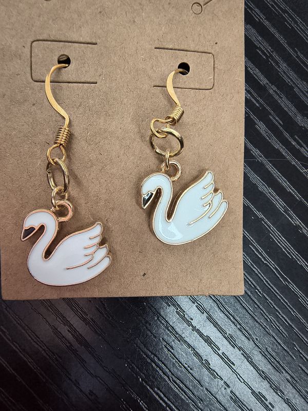 Swan dainty gold metal handmade earrings
