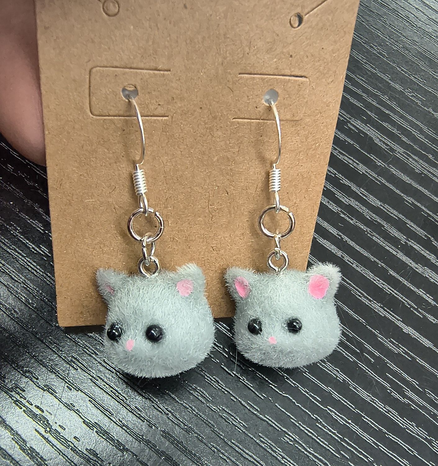 White cat head fuzzy handmade earrings
