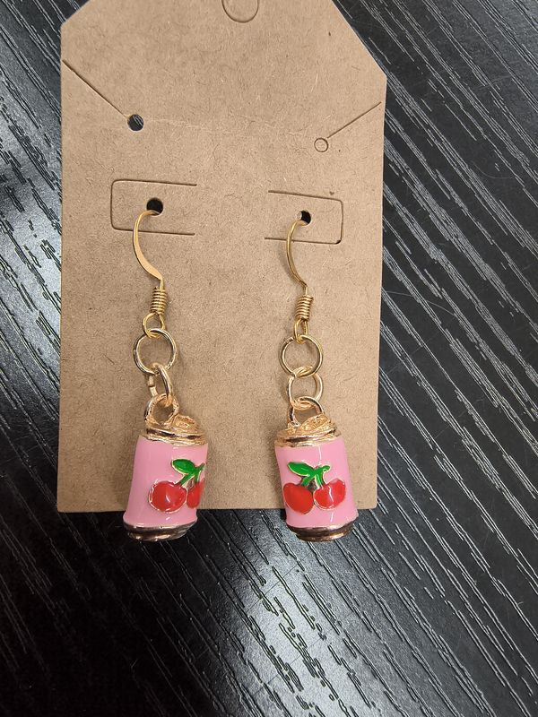 Cherry Cola soda can gold metal handmade earrings