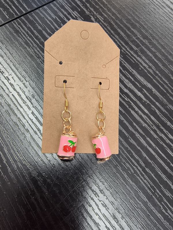 Cherry Cola soda can gold metal handmade earrings