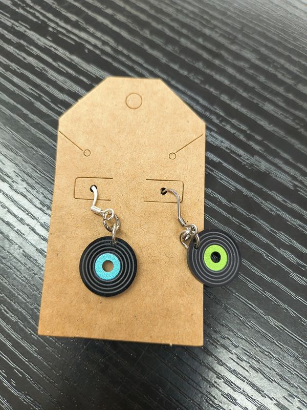 Dainty green and blue record album handmade earrings