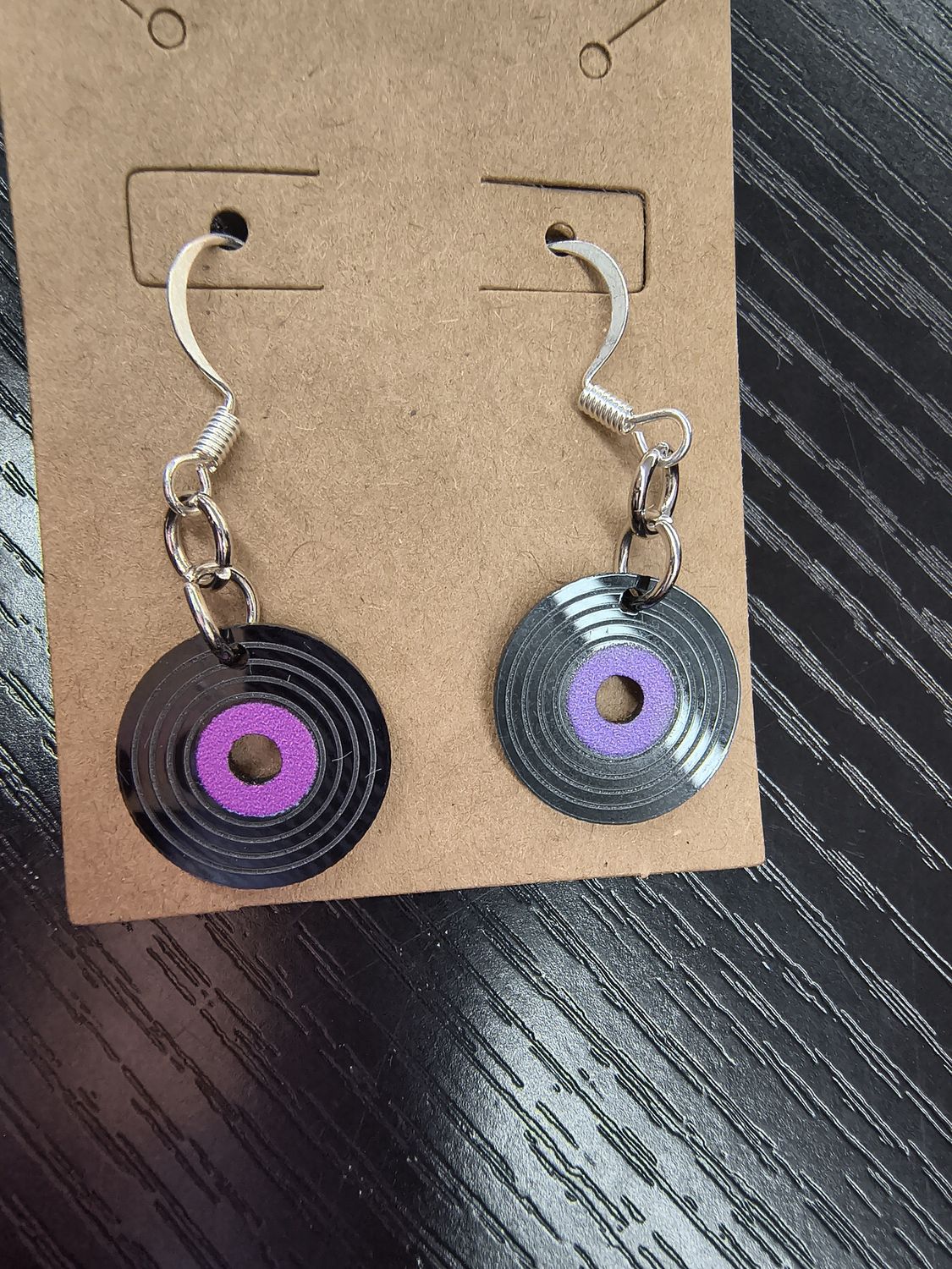 Dainty purple record album handmade earrings