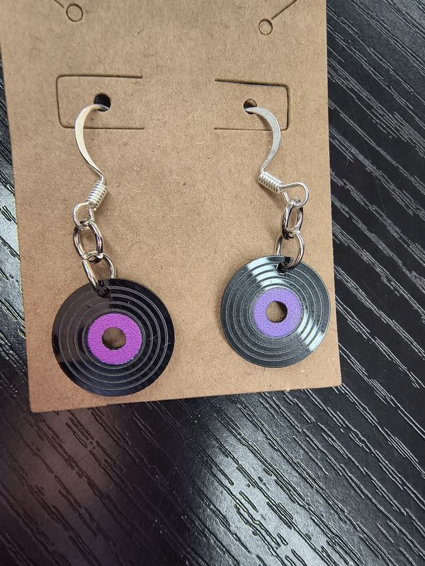 Dainty purple record album handmade earrings