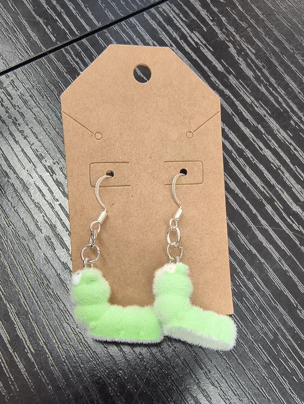 Fuzzy green caterpillar worm handmade earrings