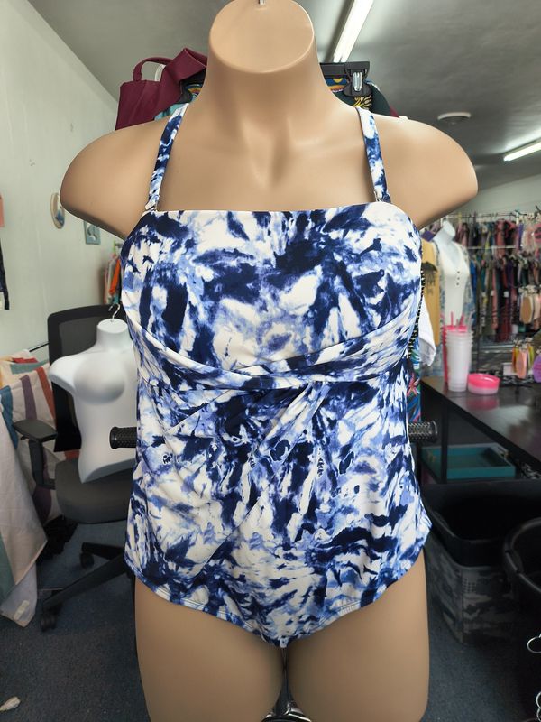 1x Evri blue and white tie dye one piece swimsuit cheeky