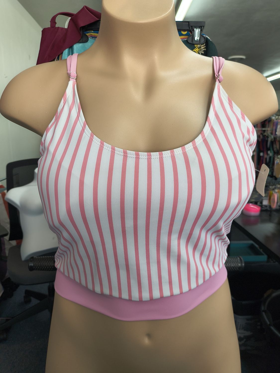 Coral Reef XL/1x pink and white stripe bow swim top