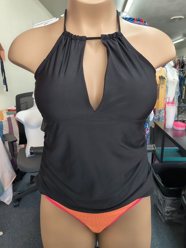 XL Time &amp; Tru black halter neck swim top tankini