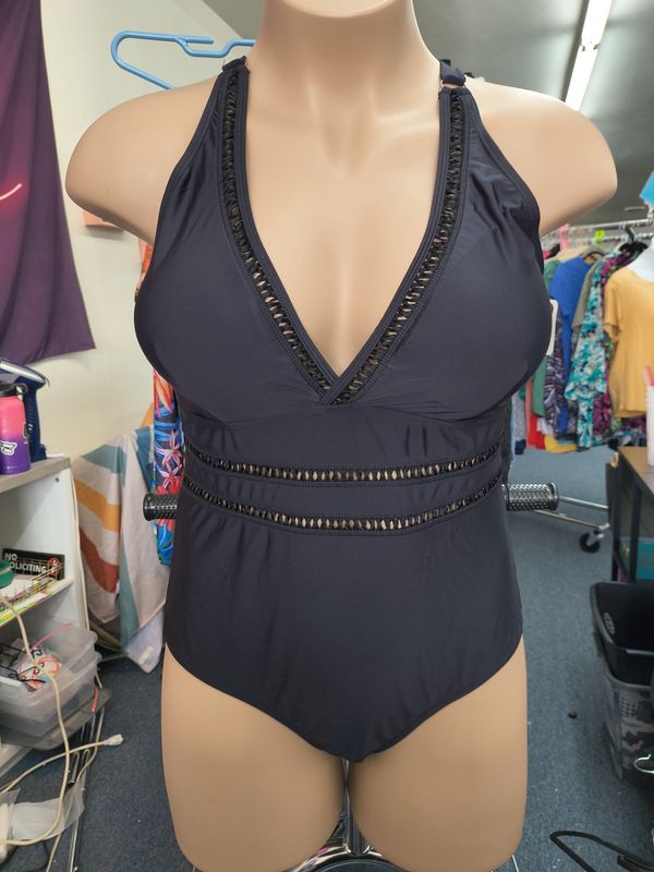 XL Black one piece swimsuit lace cutout design