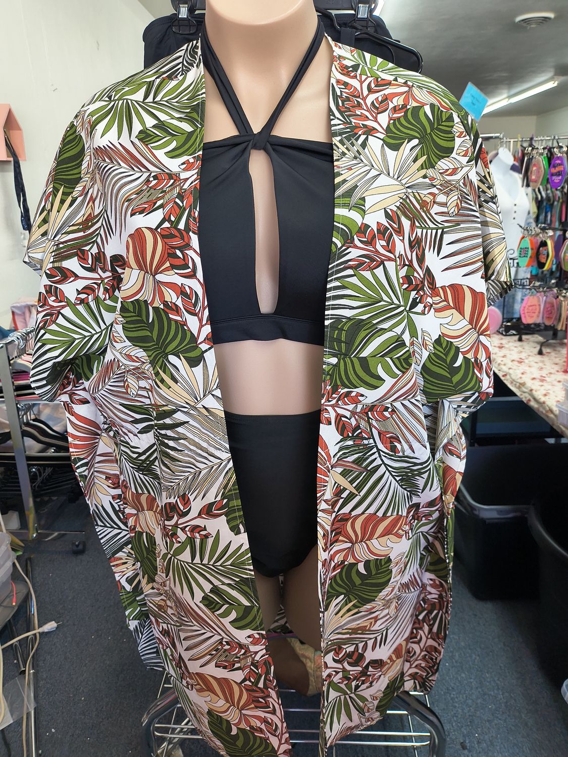 XXL/XXXL tropical print kimono swim coverup