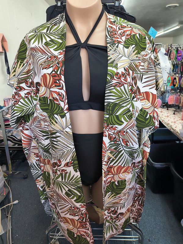 XXL/XXXL tropical print kimono swim coverup