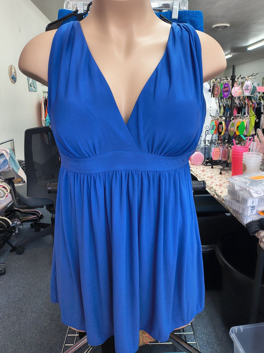 16W 1x Sonnet Shores blue one piece swimsuit with skirt