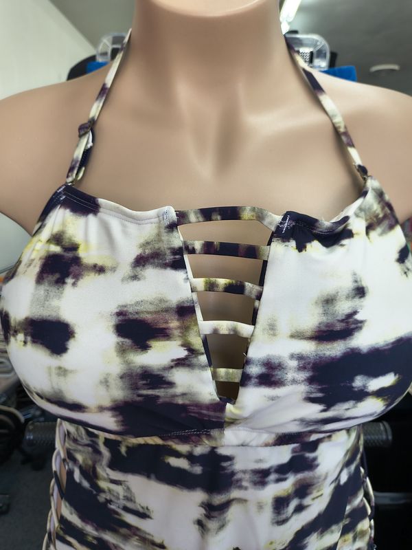 18w/2x Rachel Roy tie dye halter one piece swimsuit cutouts