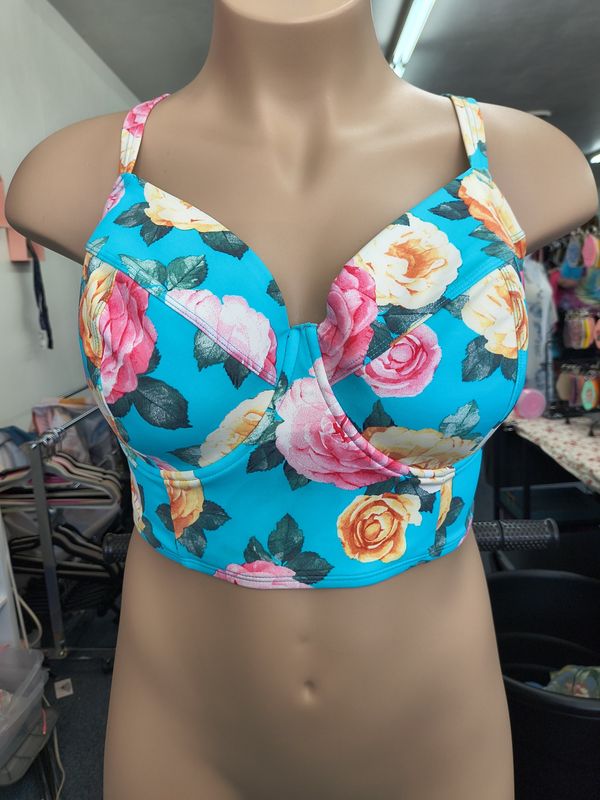 3x Torrid floral long line bikini swimsuit top underwire