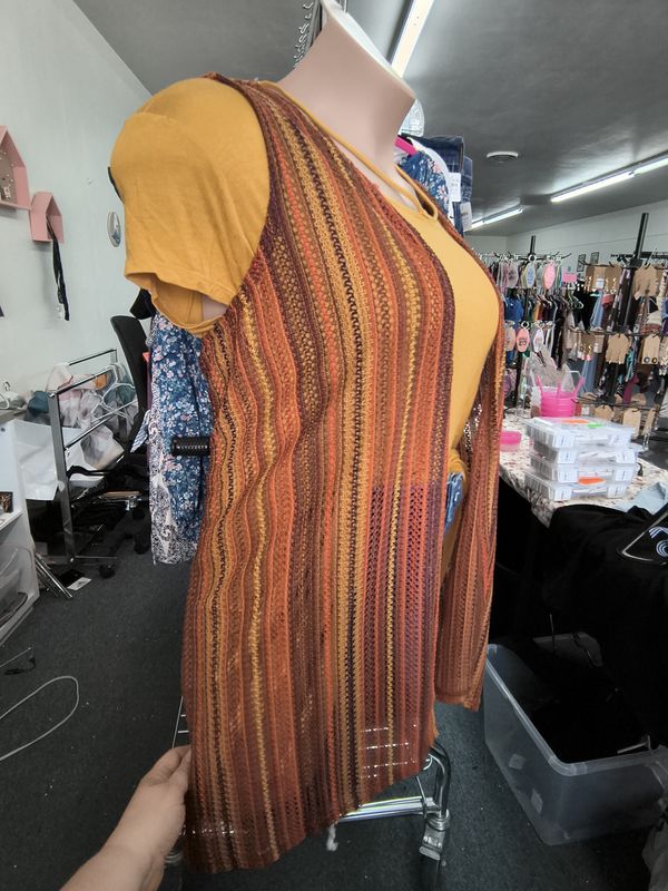 3x Cato striped eyelet long knit vest 22/24