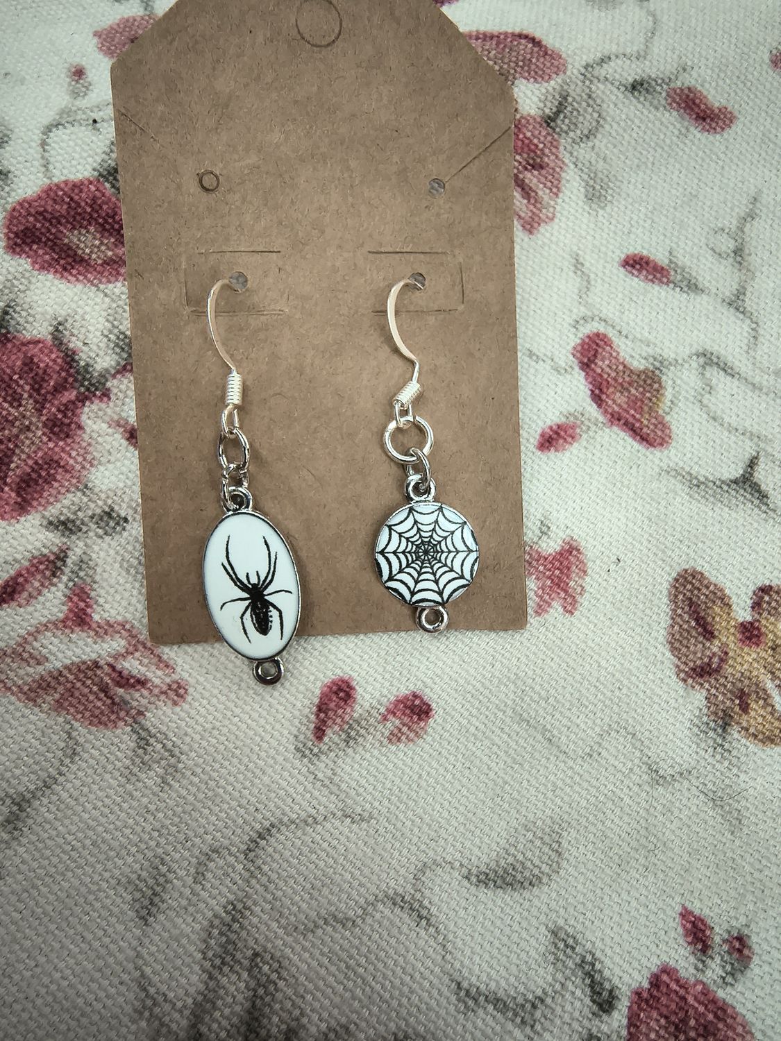 Spider and web metal handmade earrings