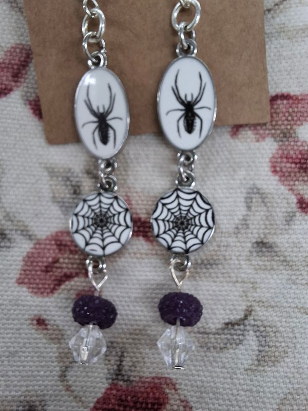 Spider and web metal handmade earrings Halloween