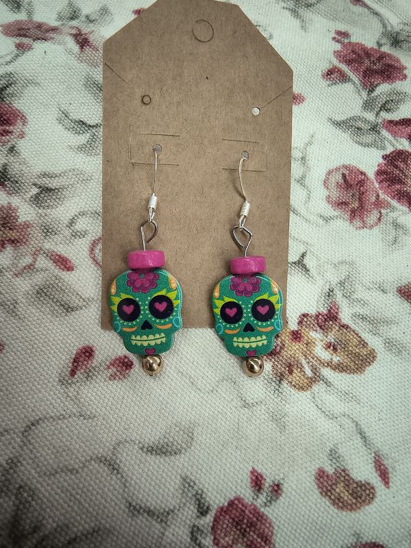 Sugar skull heavy handmade earring Day of the Dead