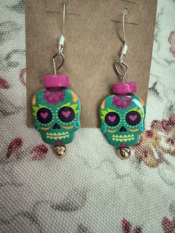Sugar skull heavy handmade earring Day of the Dead