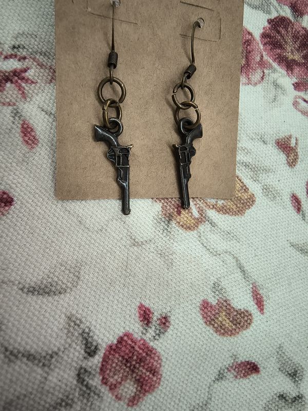 Dainty bronze gun earrings western handmade