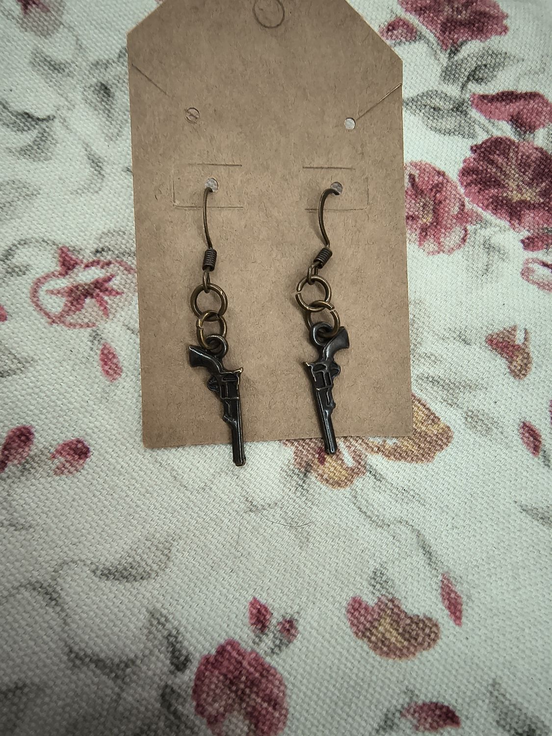 Dainty bronze gun earrings western handmade