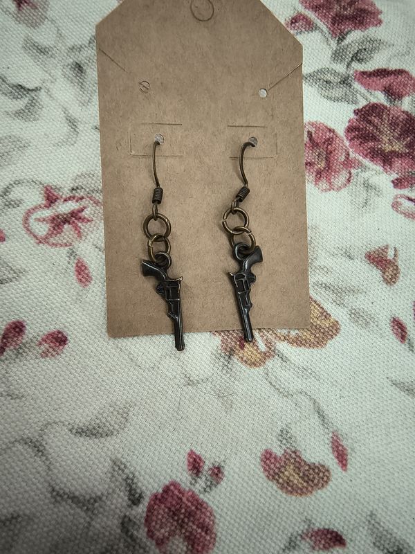 Dainty bronze gun earrings western handmade