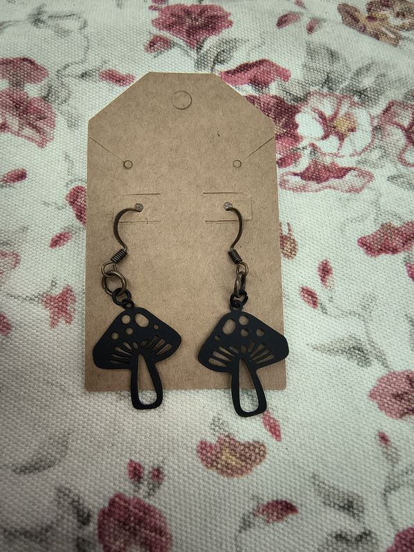 Lightweight black metal mushroom handmade earrings