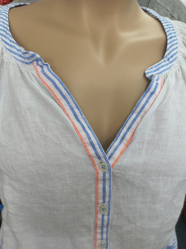 XL Talbots linen red white blue striped top 4th of July